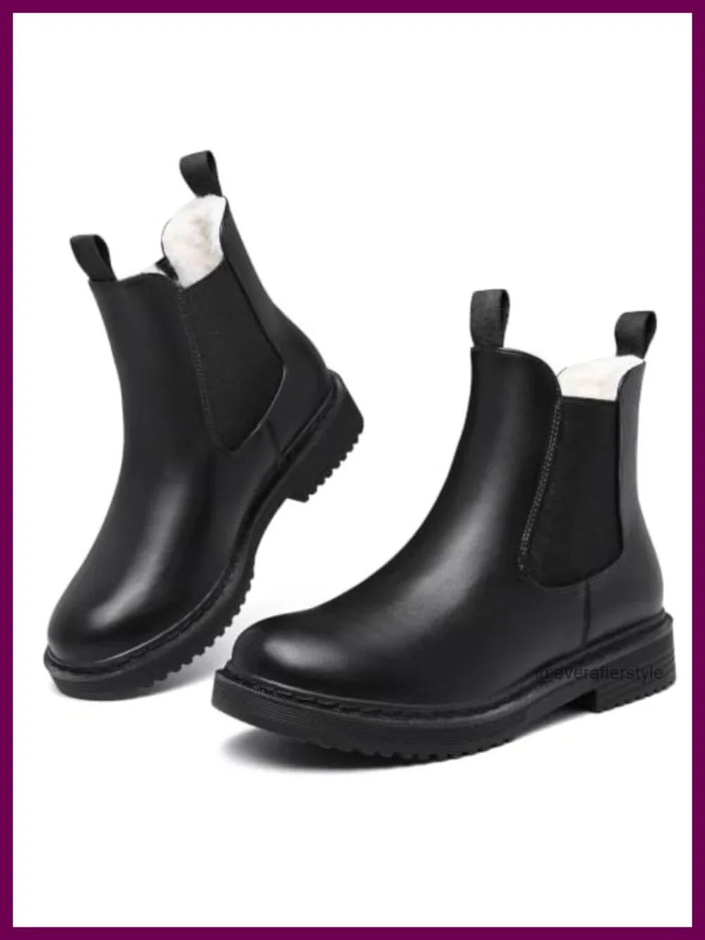 Womens Winter Chelsea Boots Faux Fur Lined Chunky Lug Ankle Booties